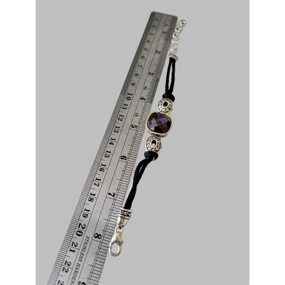 BRIGHTON Silver Tone “Venus Rising” Purple Crystal Black Cord Bracelet *RETIRED* - Picture 4 of 5